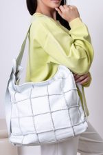 Plecakotorba wyszywane kwadraty – Biały, Duży