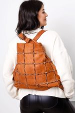 Plecakotorba wyszywane kwadraty – Camelowy, Duży