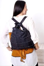 Plecakotorba wyszywane kwadraty – Czarny, Duży