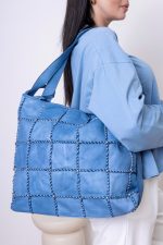 Plecakotorba wyszywane kwadraty – Niebieski, Duży