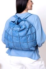 Plecakotorba wyszywane kwadraty – Niebieski, Duży