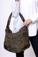 Plecakotorba wyszywane kwadraty – Oliwka, Duży