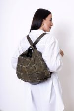 Plecakotorba wyszywane kwadraty – Oliwka, Duży