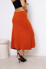 Spódnica dzianina rozkloszowana – Cegła, UNI