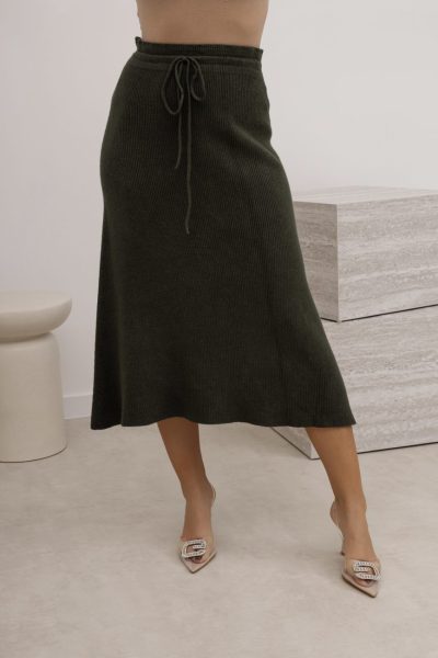 Spódnica dzianina rozkloszowana – Oliwka, UNI
