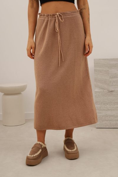 Spódnica dzianinowa długa – UNI, Camelowy