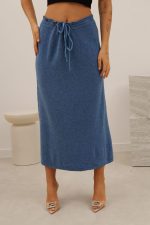 Spódnica dzianinowa długa – UNI, Niebieski