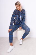 Spodnie jeans ornamenty – Beż, M