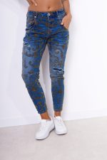 Spodnie jeans ornamenty – Beż, S