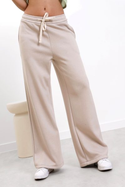 Spodnie szeroka nogawka na polarze – Beż, UNI