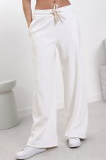 Spodnie szeroka nogawka na polarze – Biały, UNI