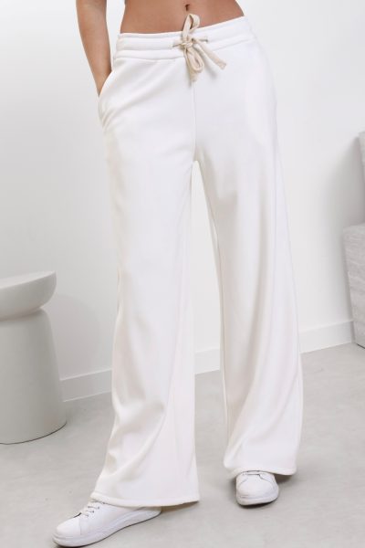 Spodnie szeroka nogawka na polarze – Biały, UNI