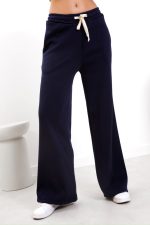 Spodnie szeroka nogawka na polarze – Granat, UNI