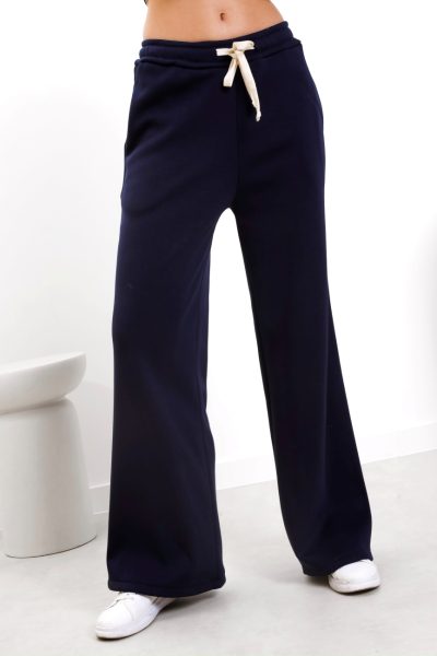 Spodnie szeroka nogawka na polarze – Granat, UNI
