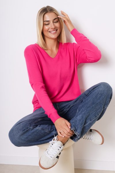 Sweter basic serek – Fuksja, UNI