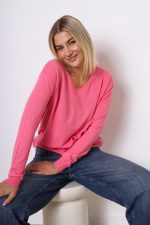 Sweter basic serek – Różowy, UNI