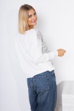 Sweter brokat motylki centki – UNI, Ecru