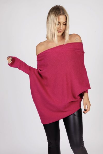 Sweter dzianina asymetryczny – Amarant, UNI