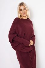 Sweter dzianina asymetryczny – Bordo, UNI