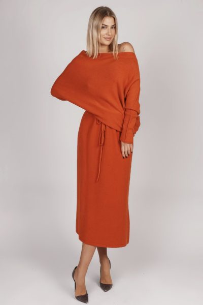 Sweter dzianina asymetryczny – Cegła, UNI