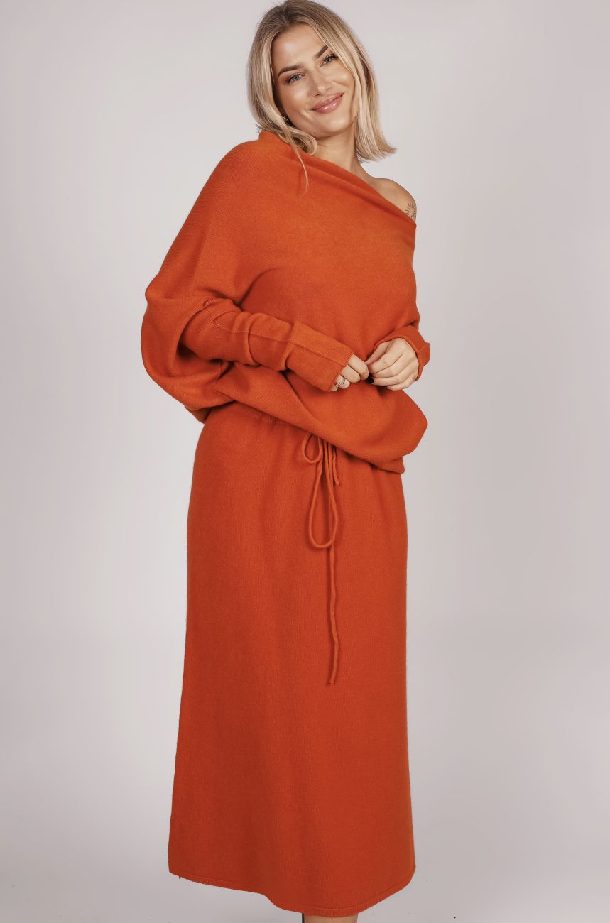 Sweter dzianina asymetryczny – Cegła, UNI