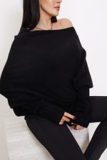 Sweter dzianina asymetryczny – Czarny, UNI