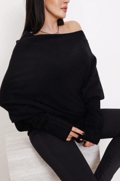 Sweter dzianina asymetryczny – Czarny, UNI