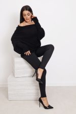 Sweter dzianina asymetryczny – Czarny, UNI