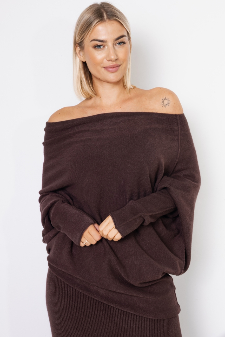Sweter dzianina asymetryczny – Czekolada, UNI