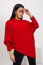 Sweter dzianina asymetryczny – Czerwony, UNI