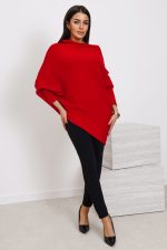 Sweter dzianina asymetryczny – Czerwony, UNI