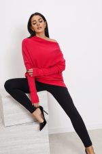 Sweter dzianina asymetryczny – Fuksja, UNI