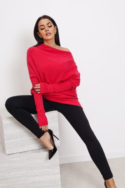 Sweter dzianina asymetryczny – Fuksja, UNI