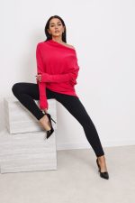 Sweter dzianina asymetryczny – Fuksja, UNI