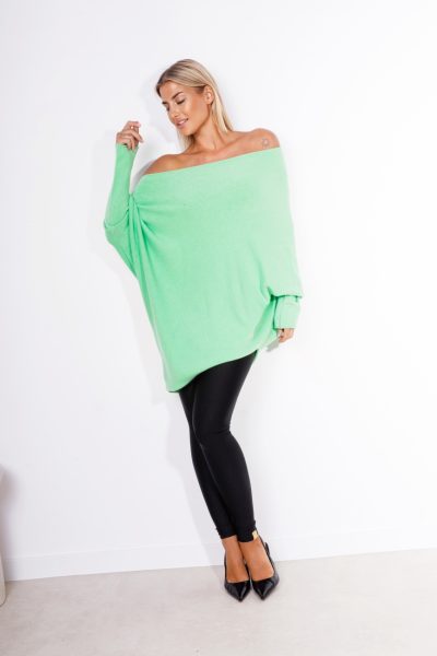 Sweter dzianina asymetryczny – Miętowy, UNI