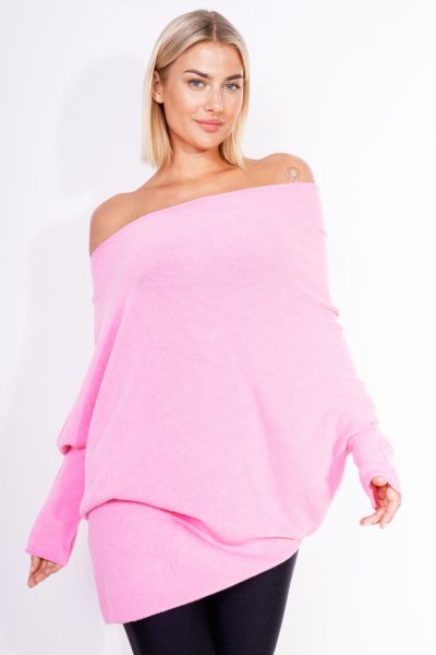 Sweter dzianina asymetryczny – Różowy, UNI