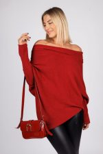 Sweter dzianina asymetryczny – Wino, UNI