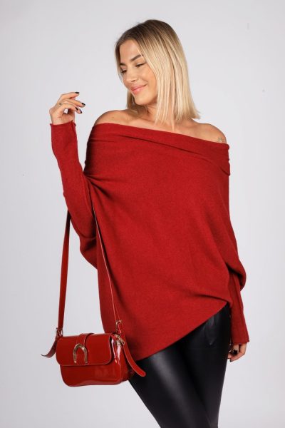 Sweter dzianina asymetryczny – Wino, UNI