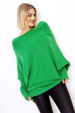 Sweter dzianina asymetryczny – Zielony, UNI