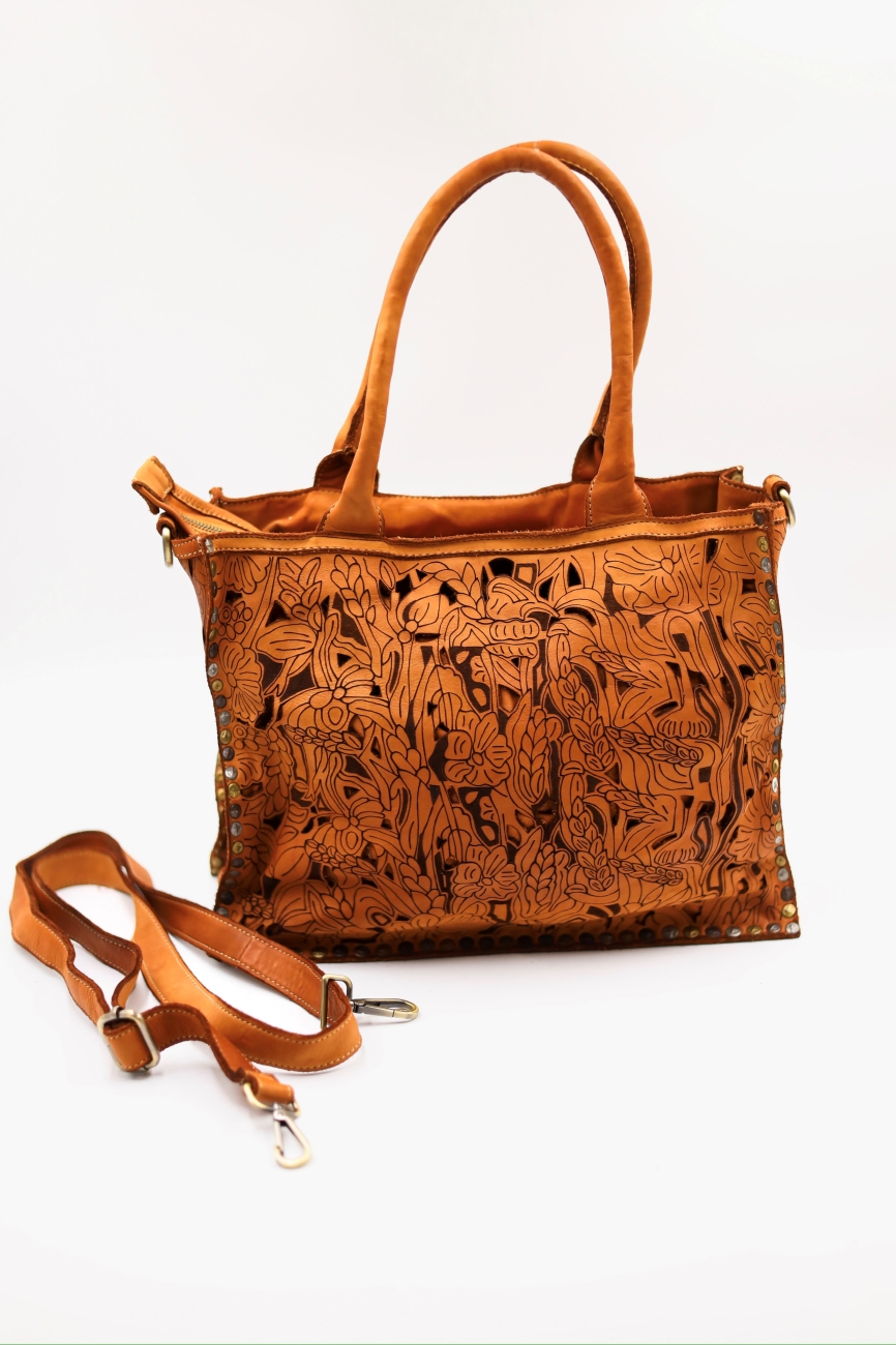 Torba wycinane kwiaty – Camelowy, Duży