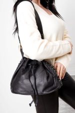 Torebka worek bok ćwieki – Czarny, Mały