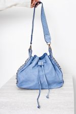 Torebka worek bok ćwieki – Niebieski, Mały