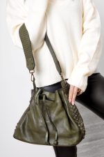 Torebka worek bok ćwieki – Oliwka, Mały