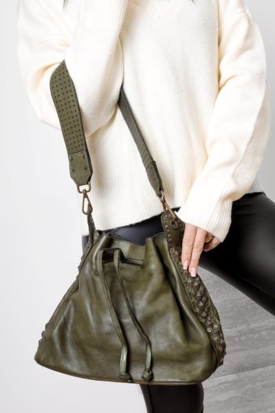 Torebka worek bok ćwieki – Oliwka, Mały