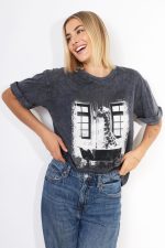 T-shirt dekatyzowany żyrafa – Grafit, UNI