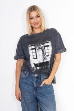 T-shirt dekatyzowany żyrafa – Grafit, UNI