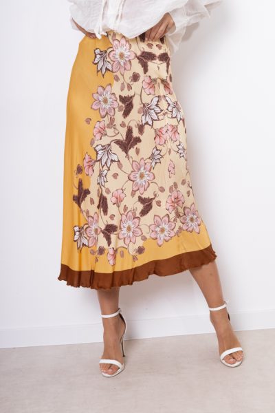 Spódnica bok kwiaty – Pomarańczowy, UNI