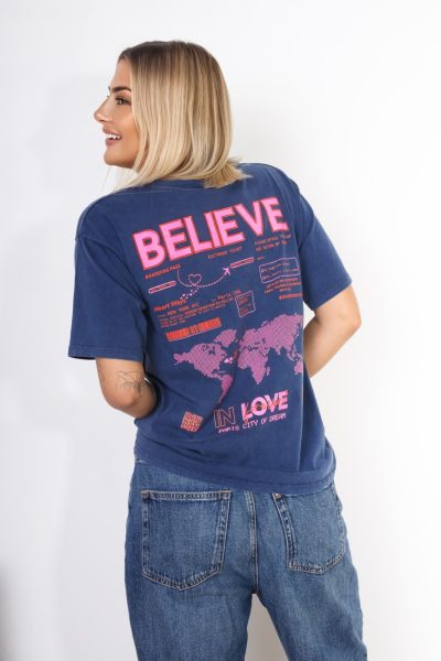 T-shirt dekatyzowany Believe in love – Granat, UNI