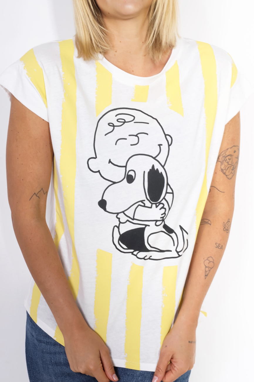 T-shirt paski snoopy – Ecru, UNI