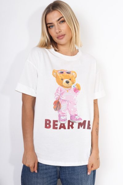 T-shirt różowy miś – Ecru, UNI